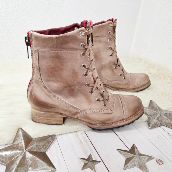 Freebird By Steven Liverpool tan Distressed Leather Combat Boots Women's Sz 9 - Picture 4 of 8